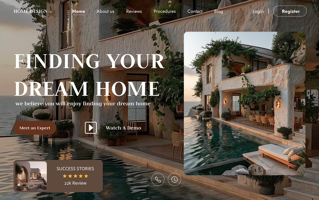Dream house homepage interface with modern design